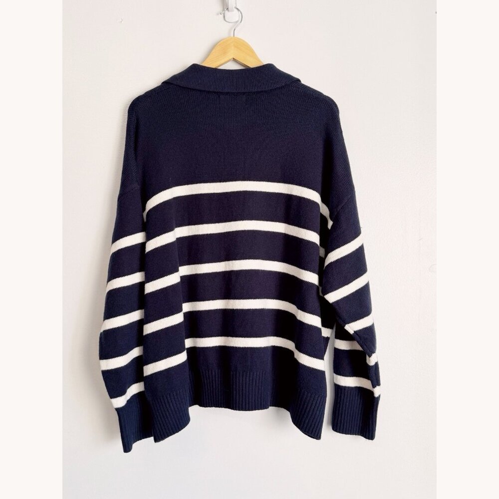 Old Navy Collared Stripe Navy White Sweater Women’s 3X Pullover Preppy Coastal - Picture 8 of 10